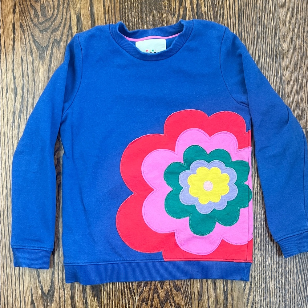 Mini Boden Royal Blue Sweatshirt with Multicolor Flower Appliqué
